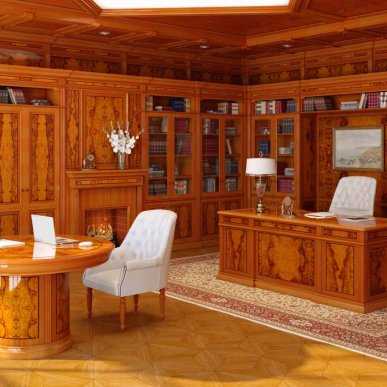 Деревянный кабинет с мебелью